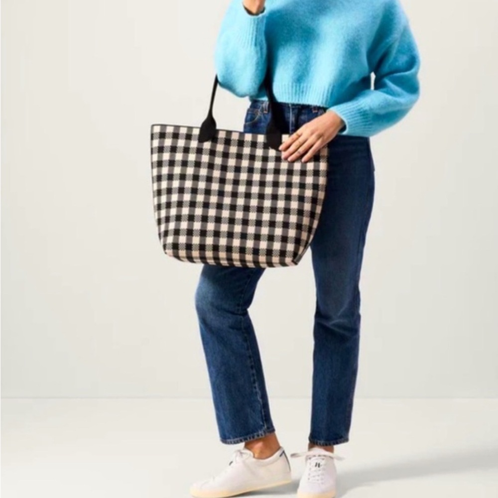 Rothy’s Large Lightweight Tote Bag Black and Canvas Gingham
